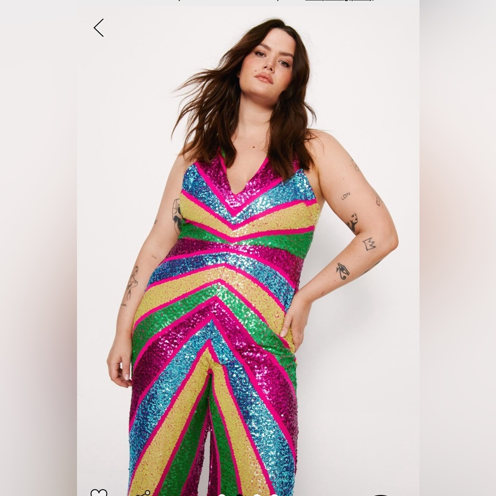 BNWT Nasty Gal Sequenced Colorblock Wide Leg Jumpsuit - Picture 2 of 9